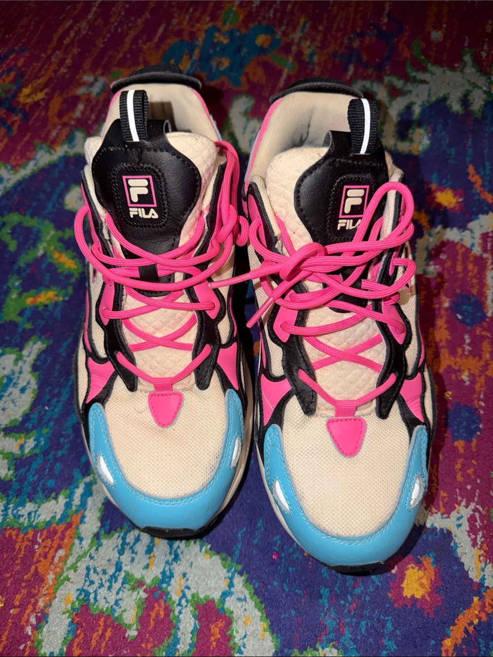 Fila Pink, Blue & Cream Retro Colorblock Sneakers